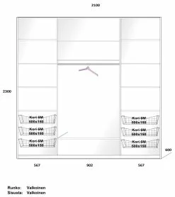 Lakeus Design Oy LAKEUS DESIGN Liukuovikaappi Mittatilauksena 210 X 60 X 230 Cm -Huonekalu kauppa 445166 Lakeus komero 10 sisusta