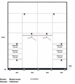 Lakeus Design Oy LAKEUS DESIGN Liukuovikaappi Mittatilauksena 200 X 60 X 255 Cm -Huonekalu kauppa Lakeus komero 16 sisusta