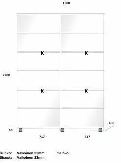 Lakeus Design Oy LAKEUS DESIGN Liukuovikaappi Mittatilauksena 150 X 40 X 220 Cm -Huonekalu kauppa Lakeus komero 19 sisusta