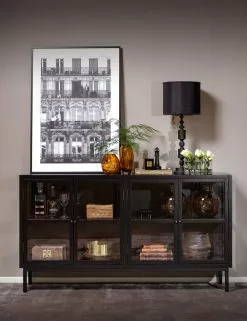 Rowico AB MARSHALLE Vitriinikaappi 160 Cm -Huonekalu kauppa Marshalle senkki musta milj 1