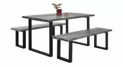 Vilbel Ou VENLA 4 Hengen Penkkiryhmä Lankkupöydällä Ja Suorilla Metallijaloilla -Huonekalu kauppa Nauvo ryhma 150 harmaa musta