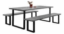 Vilbel Ou VENLA 6 Hengen Penkkiryhmä Lankkupöydällä Ja Suorilla Metallijaloilla -Huonekalu kauppa Nauvo ryhma 200 harmaa musta