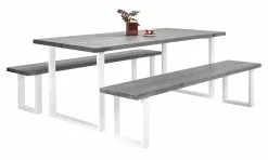 Vilbel Ou VENLA 6 Hengen Penkkiryhmä Lankkupöydällä Ja Suorilla Metallijaloilla -Huonekalu kauppa Nauvo ryhma 200 harmaa valk