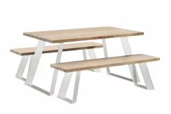 Vilbel Ou VENLA 4 Hengen Penkkiryhmä Lankkupöydällä Ja Vinoilla Metallijaloilla -Huonekalu kauppa Venla ryhma 150cm antiikki metallijalat vino valkoinen c36fe2e3 aff6 4bcd 8b08 f377453f1f85