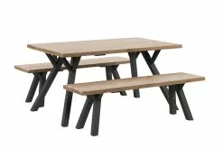 Vilbel Ou VENLA 4 Hengen Penkkiryhmä Lankkupöydällä Ja Puujaloilla -Huonekalu kauppa Venla ryhma 150cm antiikki puujalat musta