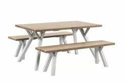 Vilbel Ou VENLA 4 Hengen Penkkiryhmä Lankkupöydällä Ja Puujaloilla -Huonekalu kauppa Venla ryhma 150cm antiikki puujalat valkoinen